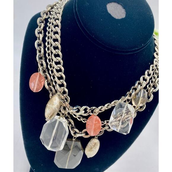 A.V. Max Multi Strand Antique Gold Orange Black Chain Glass Statement Necklace - Picture 2 of 7